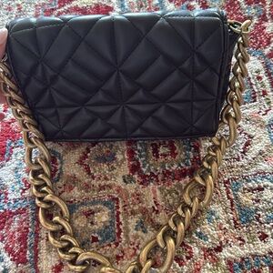 Zara Chic Quilted Black Handbag with Gold Chain